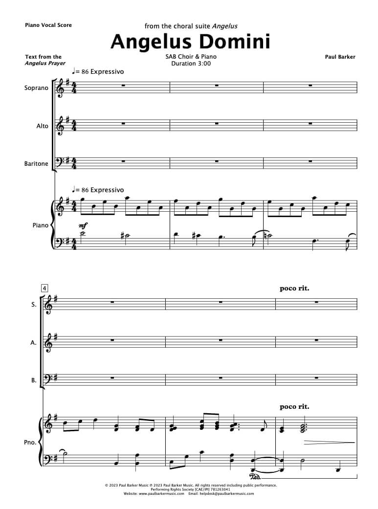 Angelus Domini (SAB Choir & Piano) - Paul Barker Music