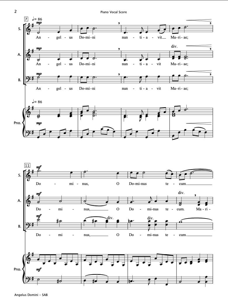 Angelus Domini (SAB Choir & Piano) - Paul Barker Music