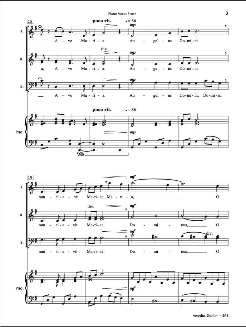 Angelus Domini (SAB Choir & Piano)