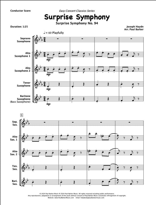 Surprise Symphony (Saxophone Ensemble) - Paul Barker Music