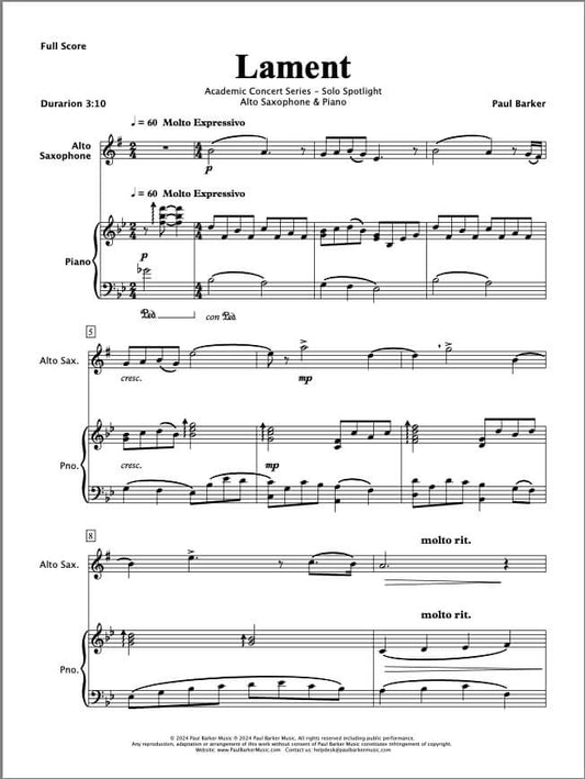 Lament (Alto Saxophone & Piano)