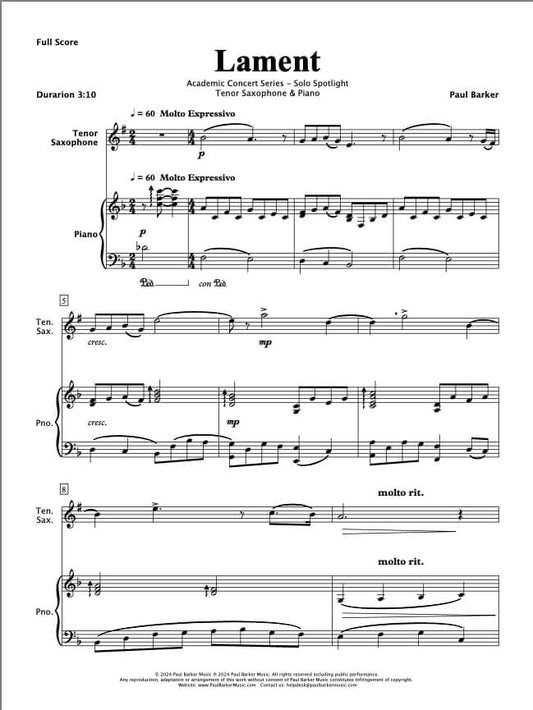 Lament (Tenor Saxophone & Piano)