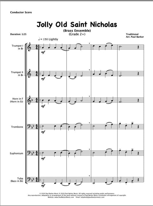 Jolly Old Saint Nicholas (Brass Ensemble) - Paul Barker Music
