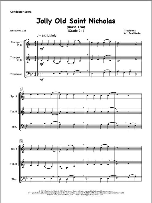 Jolly Old Saint Nicholas (Brass Trio) - Paul Barker Music