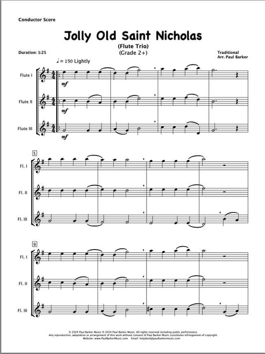 Jolly Old Saint Nicholas (Flute Trio) - Paul Barker Music