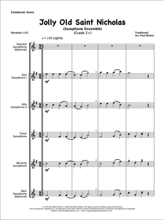 Jolly Old Saint Nicholas (Saxophone Ensemble)