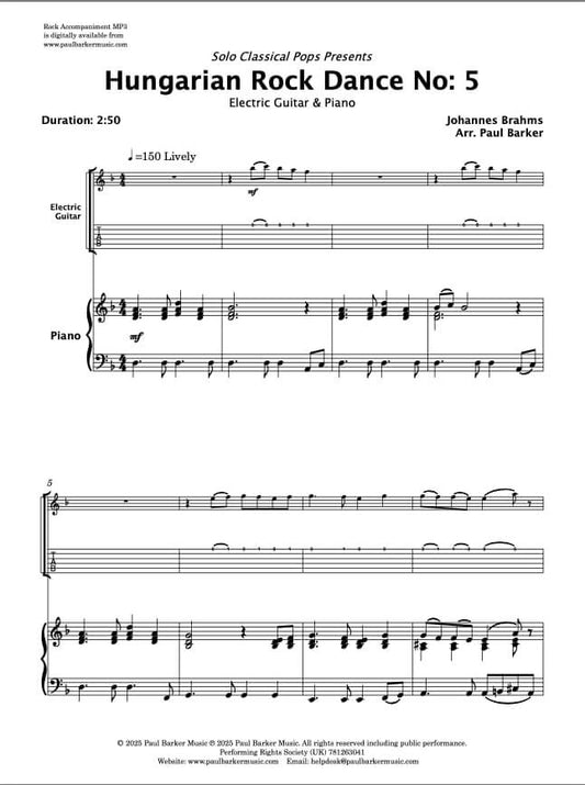 Hungarian Rock Dance No. 5 (Electric Guitar & PIano)
