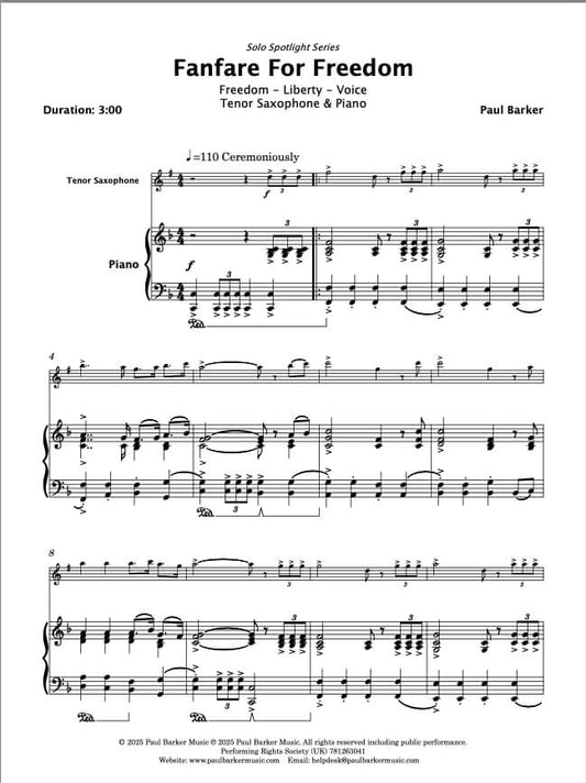 Fanfare For Freedom (Tenor Saxophone & Piano)