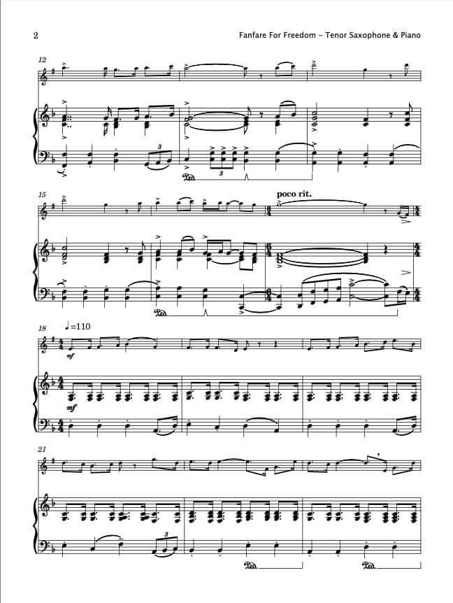 Fanfare For Freedom (Tenor Saxophone & Piano)