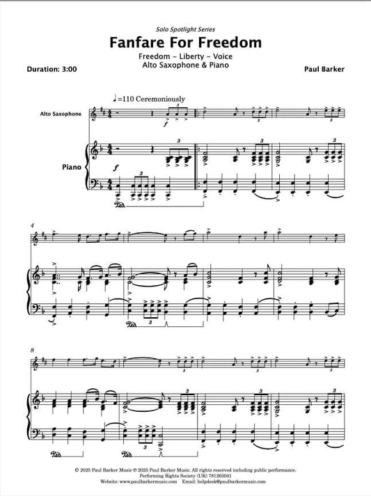 Fanfare For Freedom (Alto Saxophone & Piano)