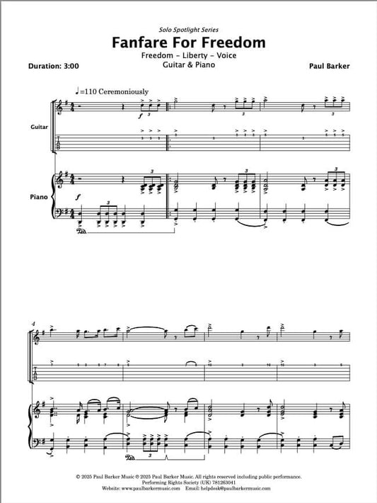 Fanfare For Freedom (Acoustic Guitar & Piano)