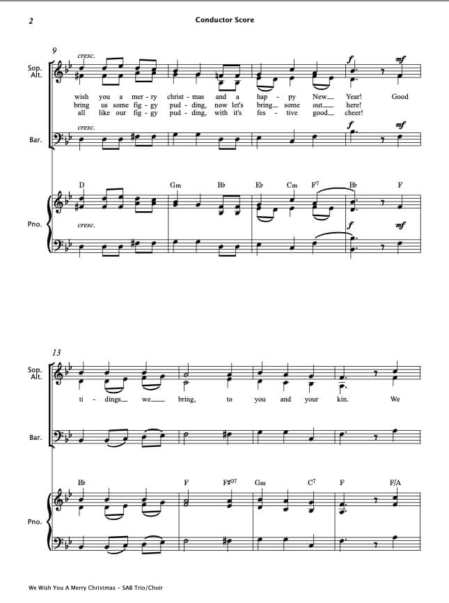 We Wish You A Merry Christmas (SAB Choir & Piano)