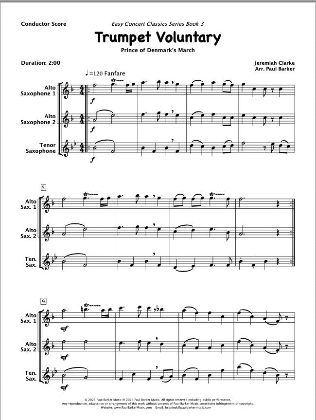 Trumpet Voluntary (Saxophone Trio)