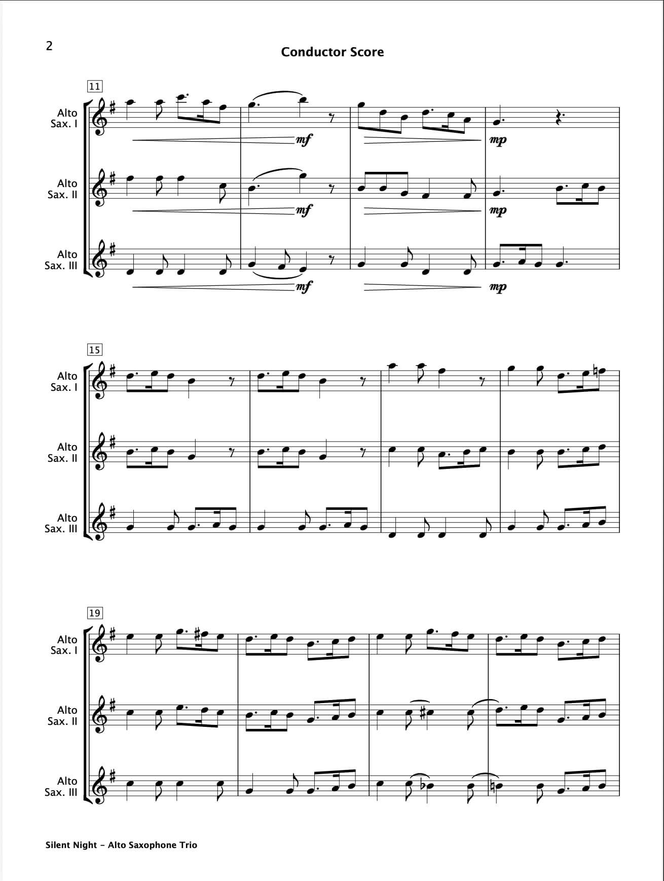 Silent Night (Alto Saxophone Trio)