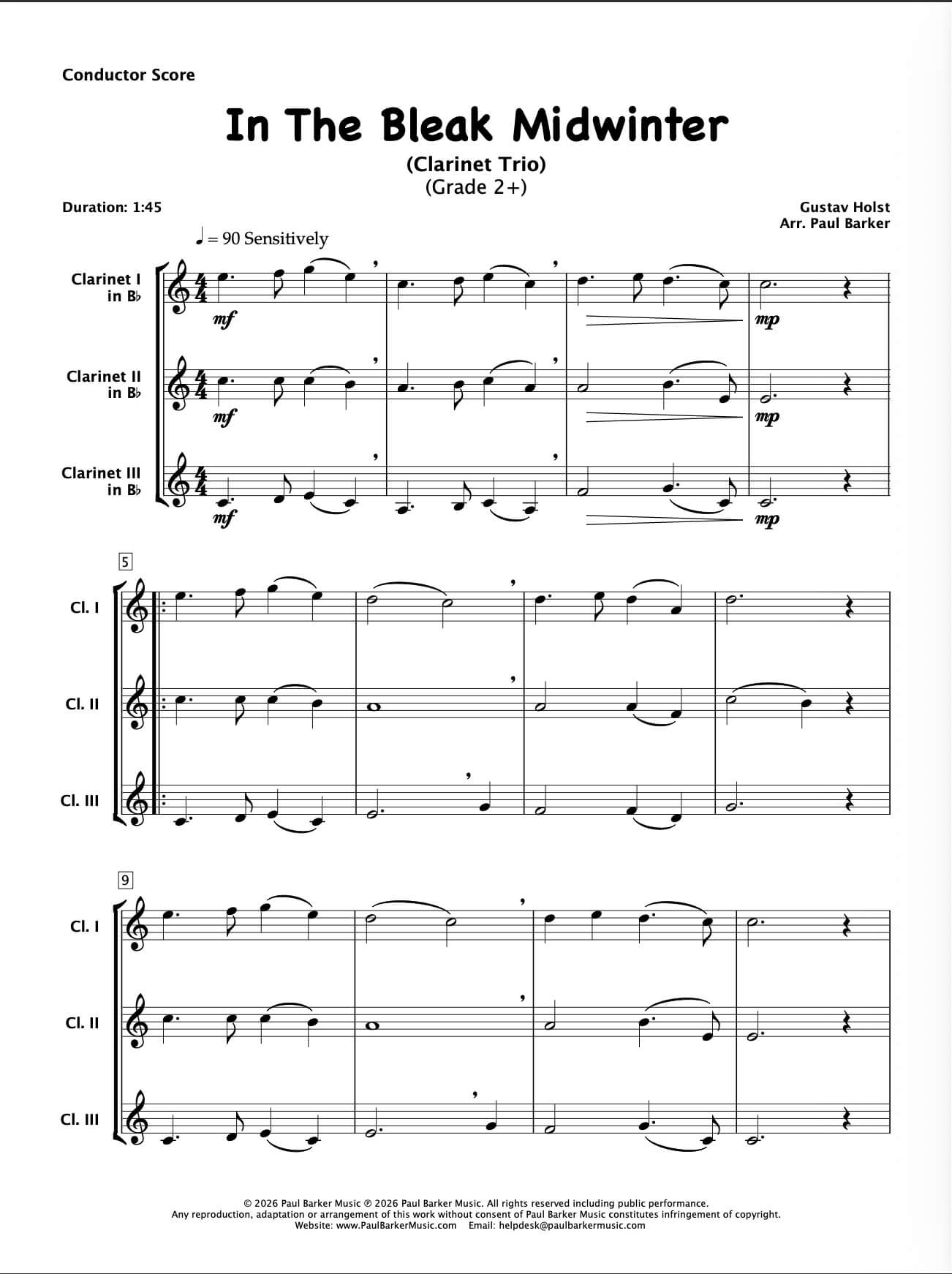 In The Bleak Midwinter (Clarinet Trio)