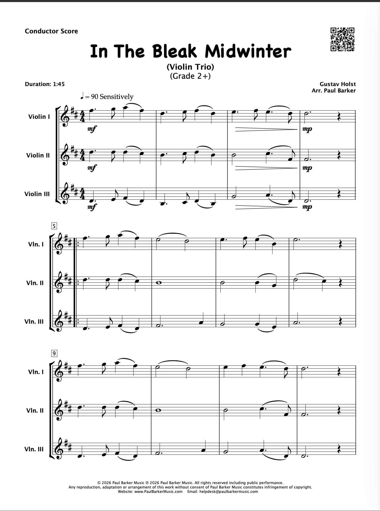 In The Bleak Midwinter (Violin Trio)