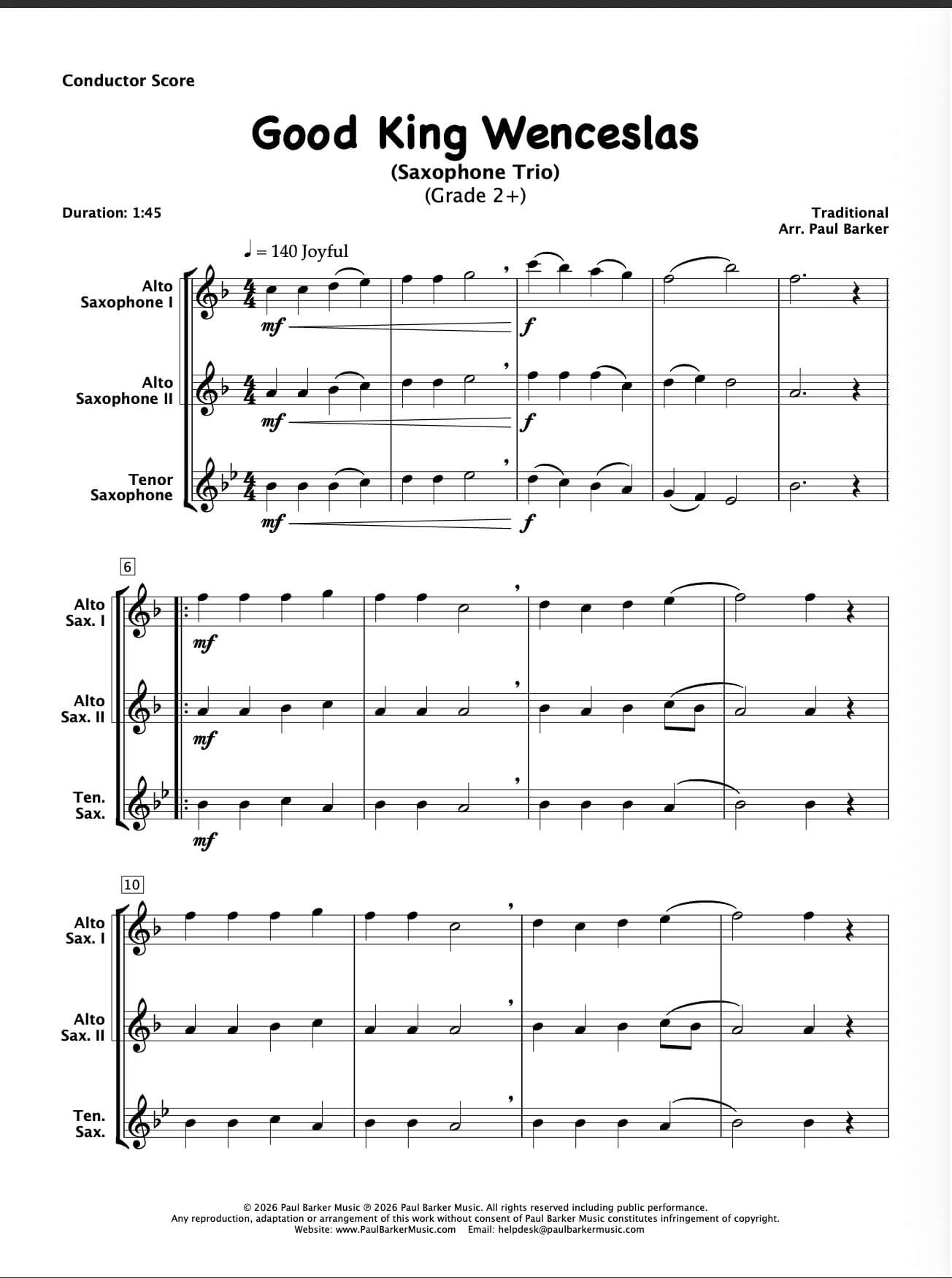 Good King Wenceslas (Saxophone Trio)