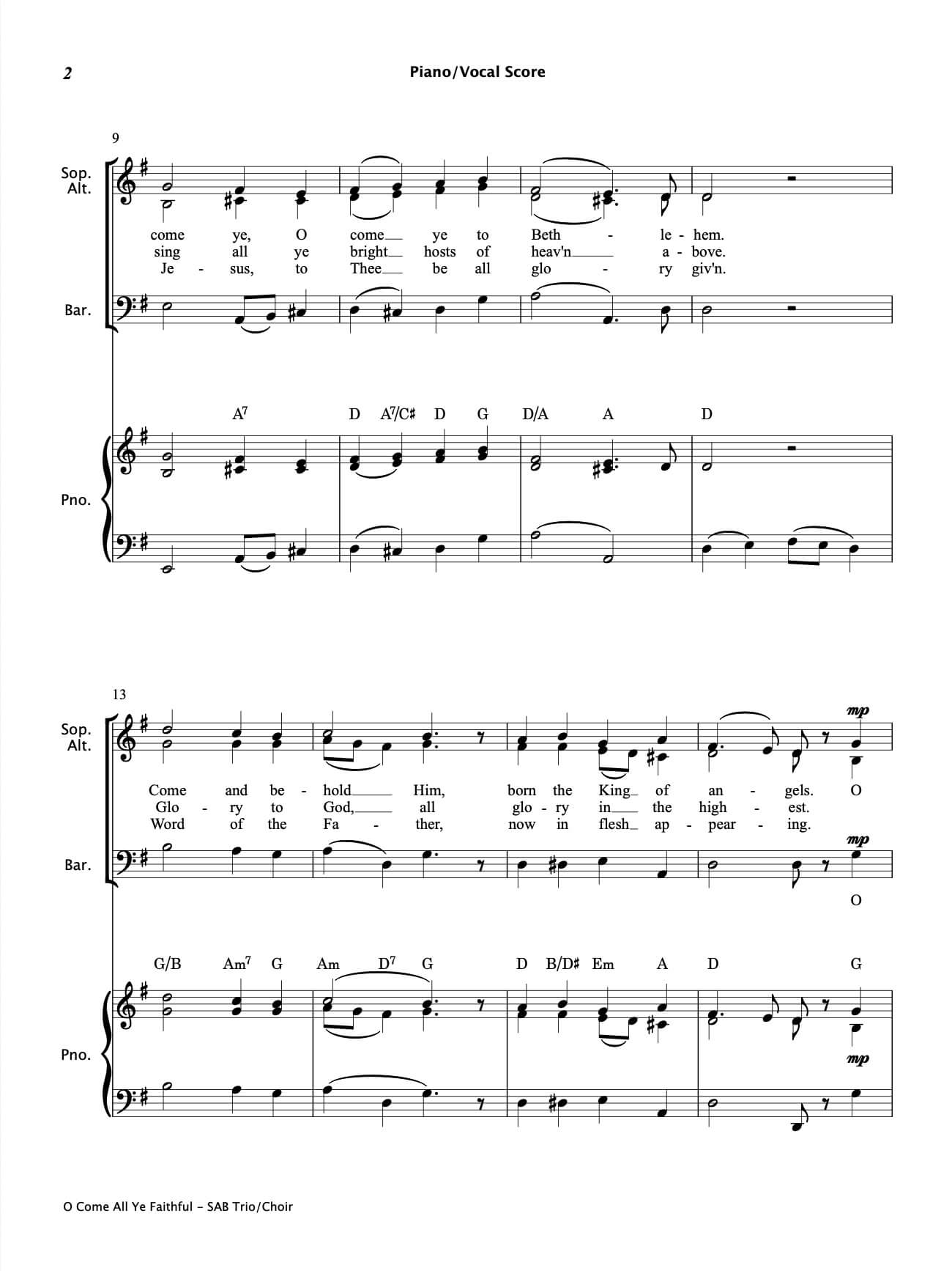 O Come All Ye Faithful (SAB Choir)