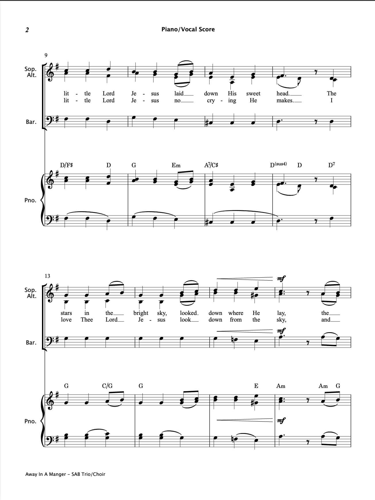Away In A Manger (SAB Choir)