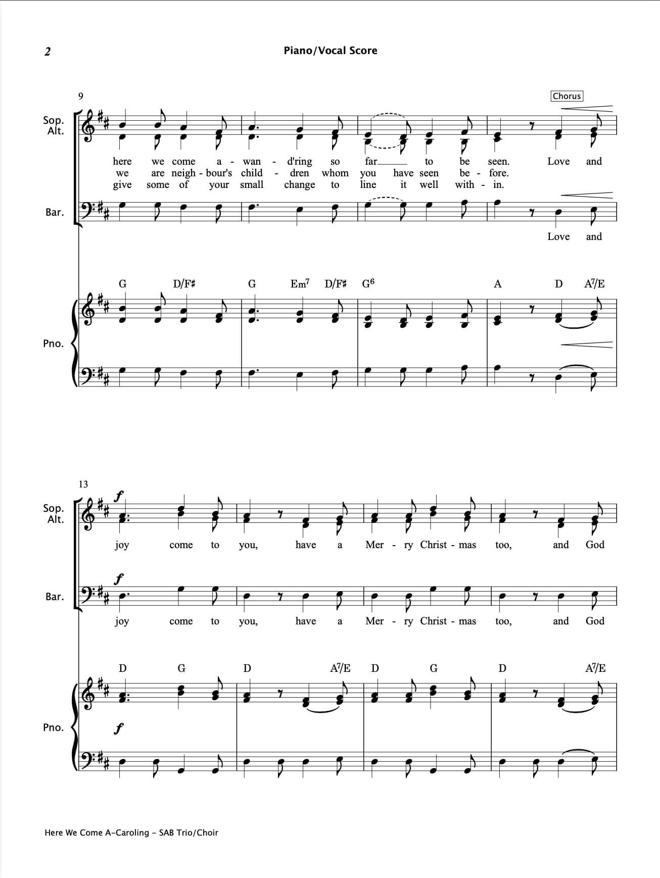 Here We Come A-Caroling (Wassail Song) (SAB Choir)