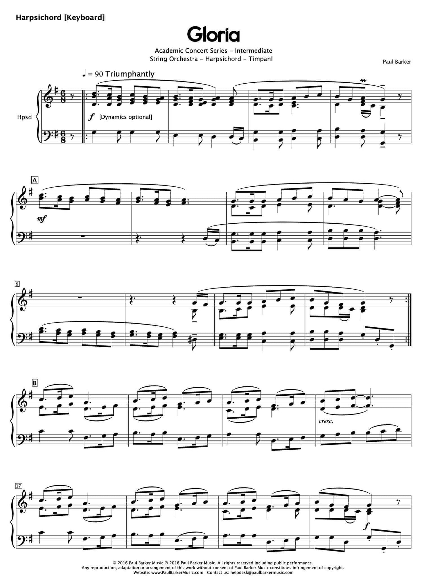 Gloria (String Orchestra) - Paul Barker Music