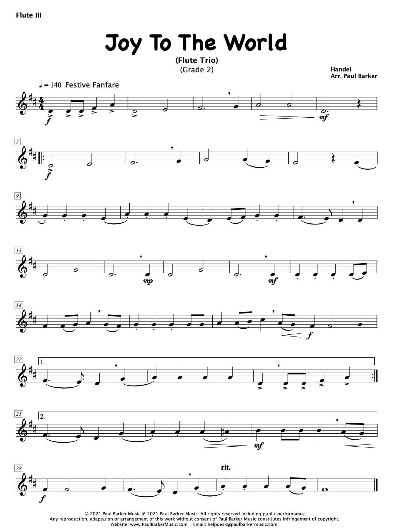 Joy To The World (Flute Trio) - Paul Barker Music