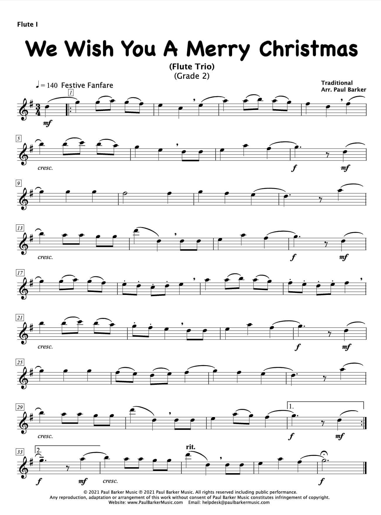 We Wish You A Merry Christmas (Flute Trio) - Paul Barker Music