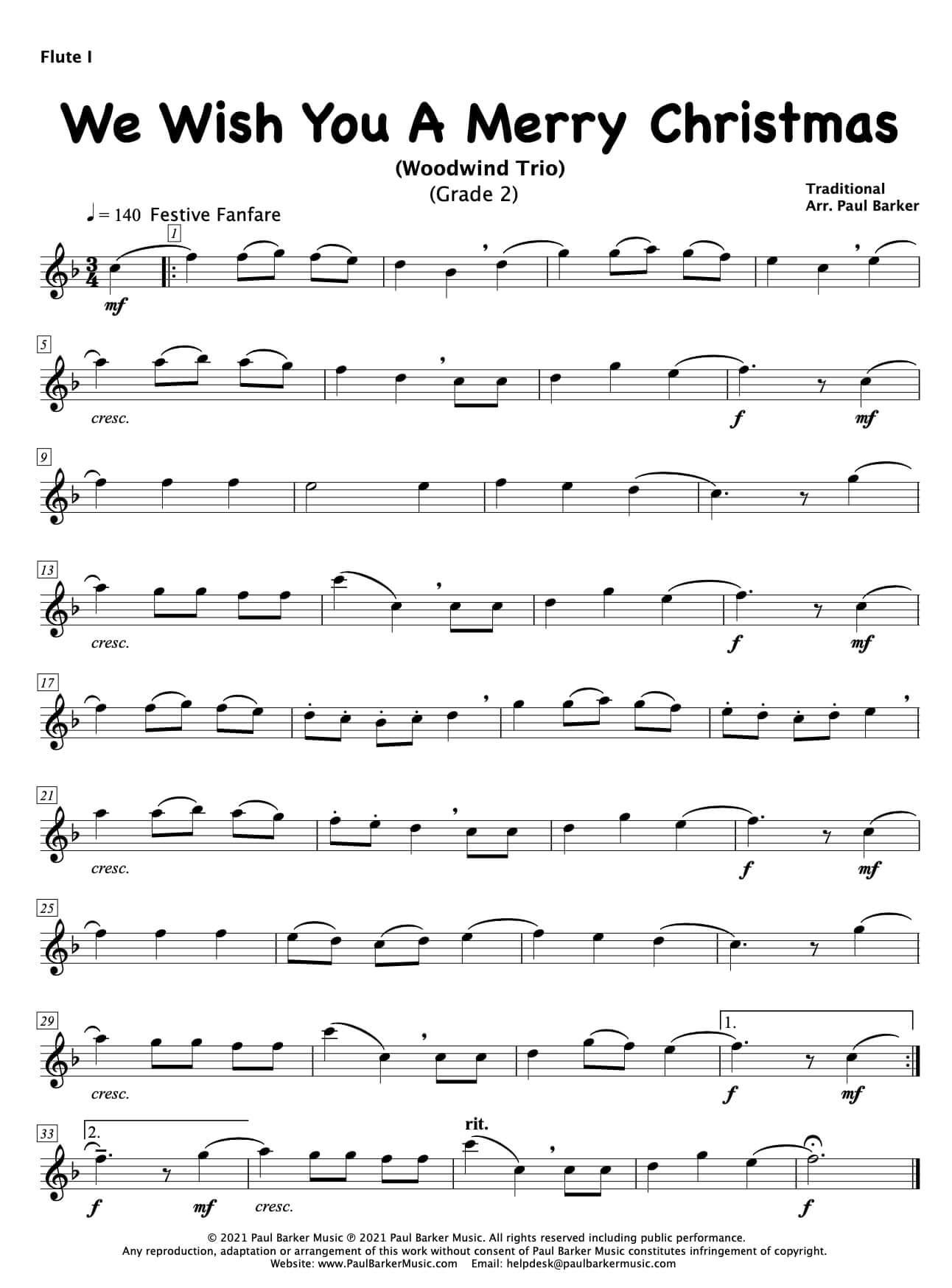 We Wish You A Merry Christmas (Woodwind Trio) - Paul Barker Music