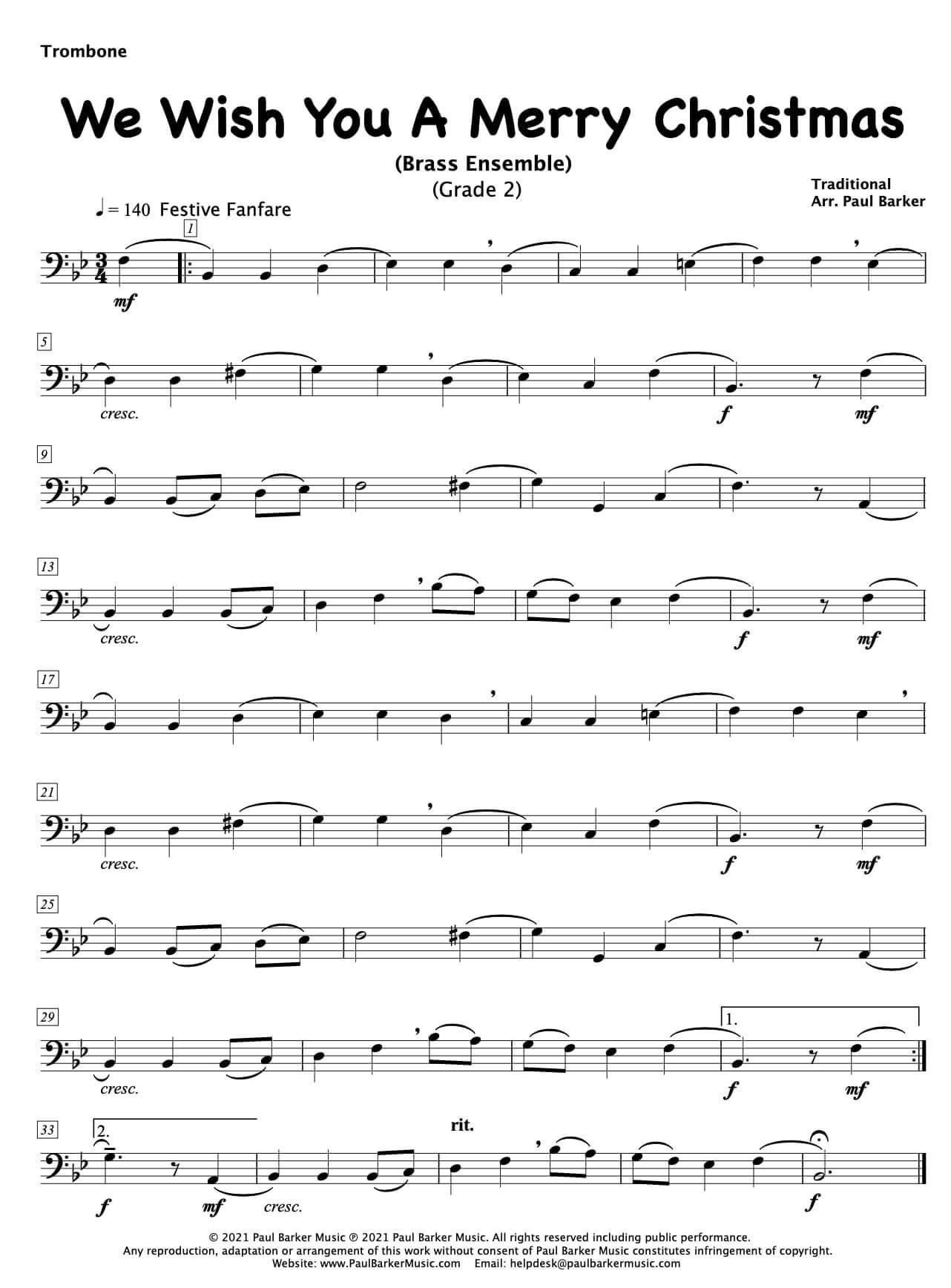 We Wish You A Merry Christmas (Brass Ensemble) - Paul Barker Music