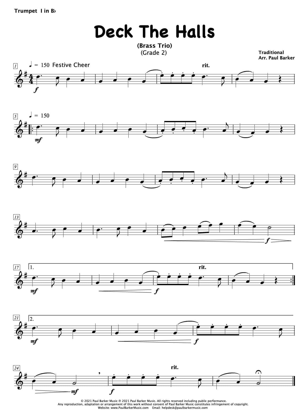 Deck The Halls (Brass Trio) - Paul Barker Music
