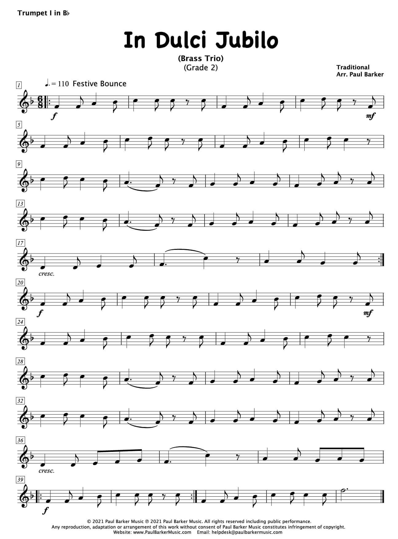 In Dulci Jubilo (Brass Trio) - Paul Barker Music