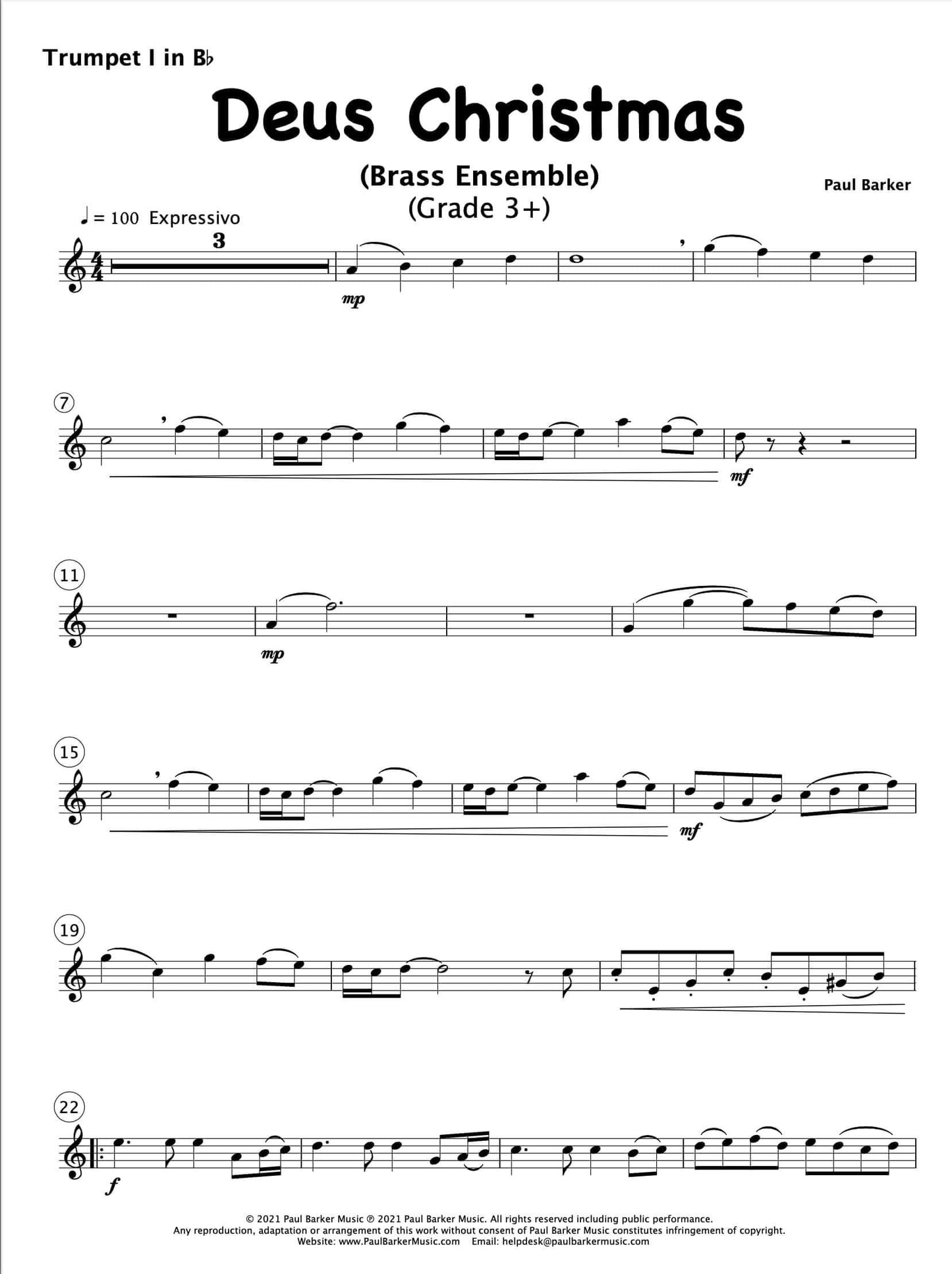 Deus Christmas (Brass Ensemble) - Paul Barker Music