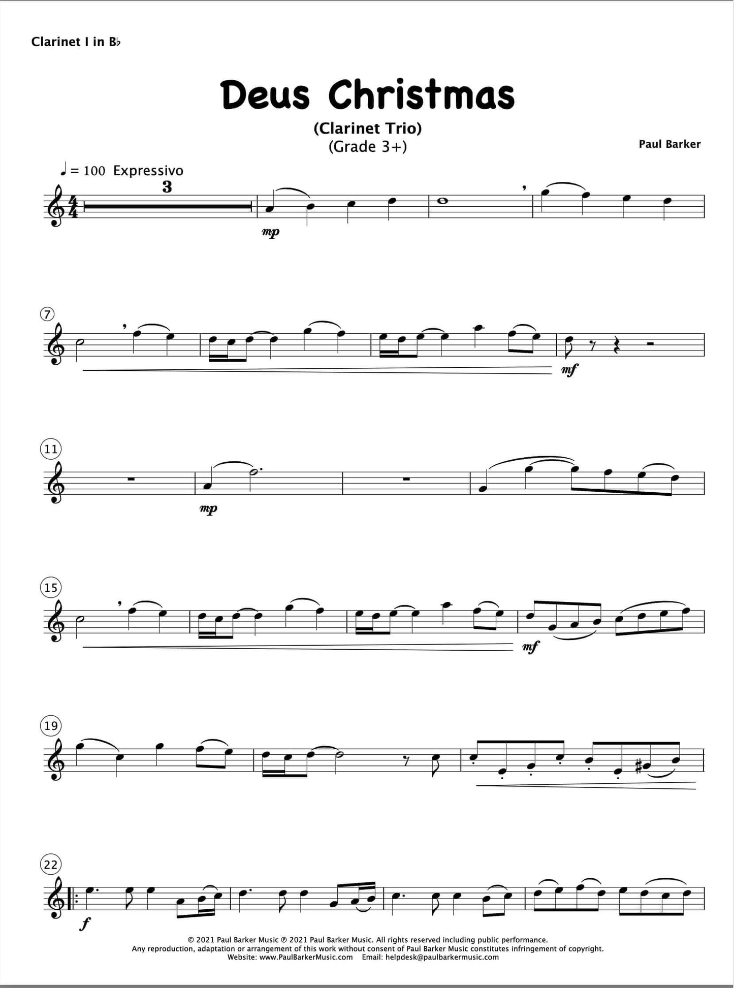 Deus Christmas (Clarinet Trio) - Paul Barker Music