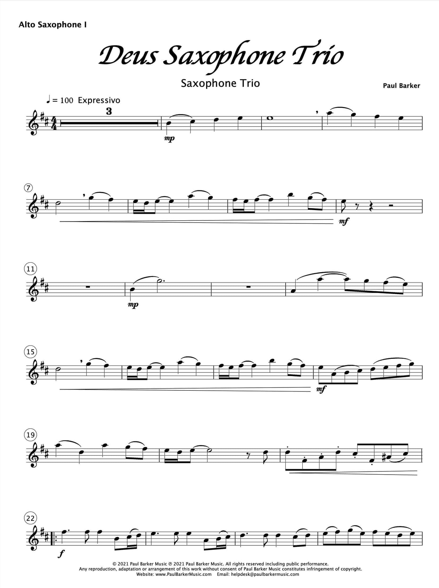 Deus Saxophone Trio - Paul Barker Music 