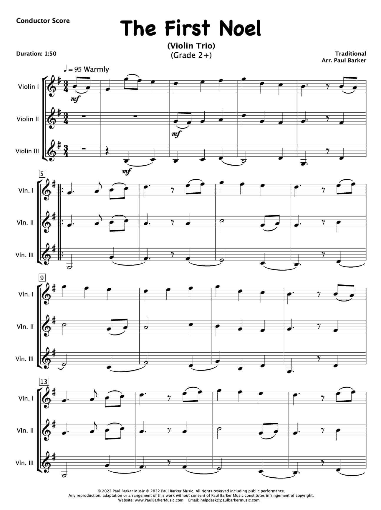 The First Noel (Violin Trio) - Paul Barker Music