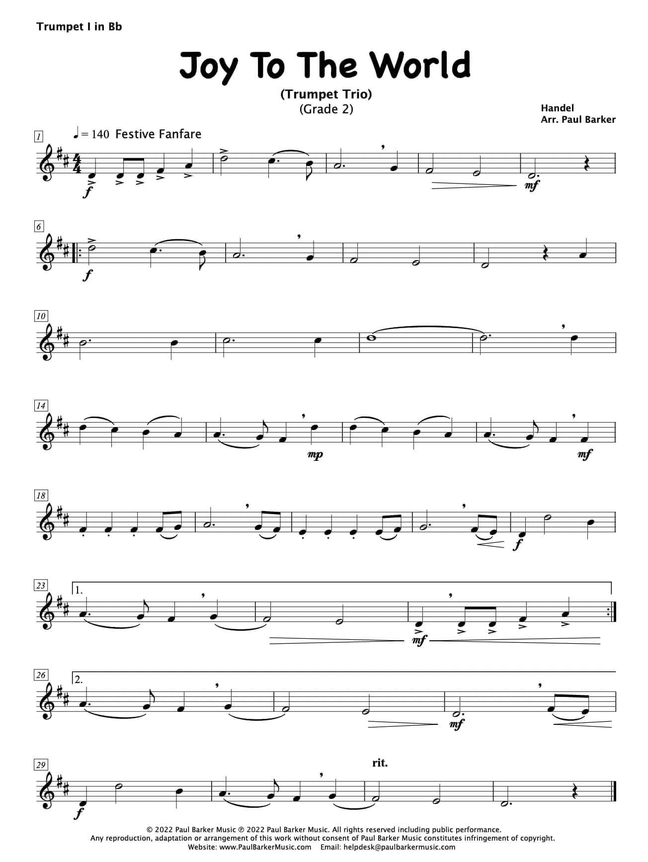 Joy To The World (Trumpet Trio) - Paul Barker Music
