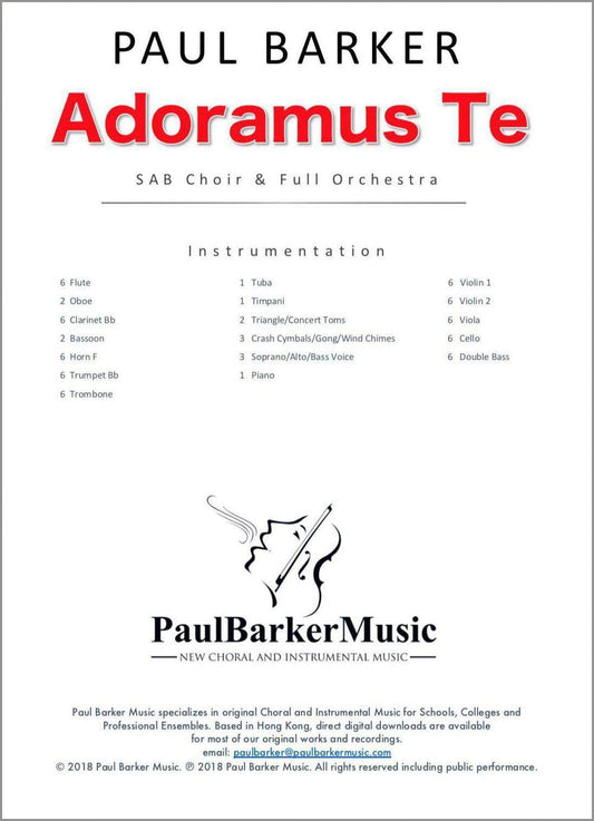 Adoramus Te (SAB Choir & Orchestra) - Paul Barker Music