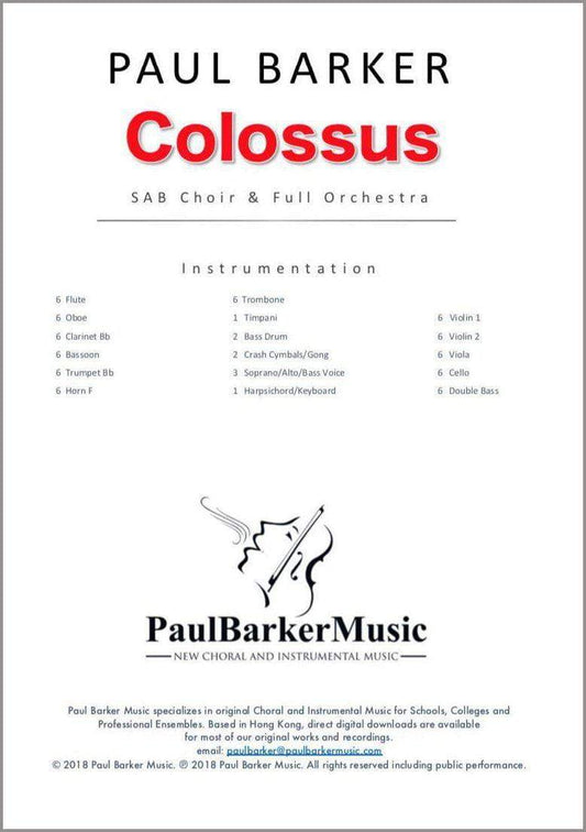 Colossus (SAB Choir & Orchestra) - Paul Barker Music