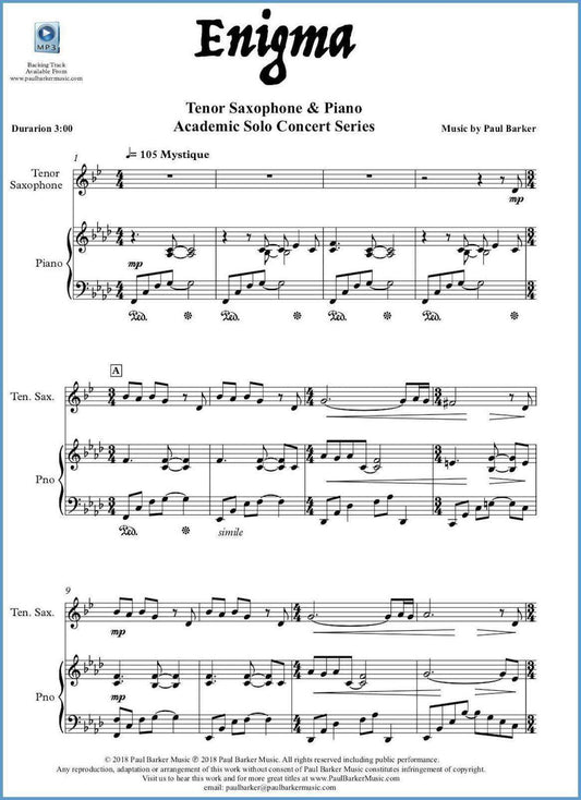 Enigma (Tenor Saxophone & Piano) - Paul Barker Music