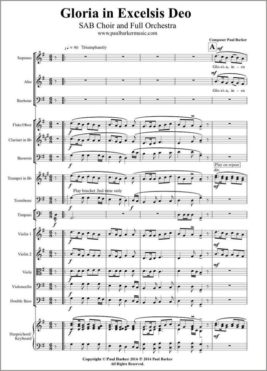 Gloria In Excelsis Deo (SAB Choir & Orchestra) - Paul Barker Music