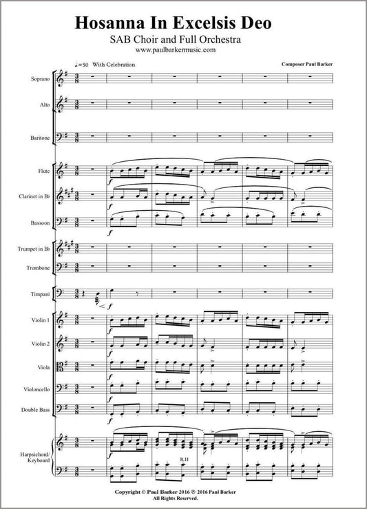 Hosanna In Excelsis Deo (SAB Choir & Orchestra) - Paul Barker Music