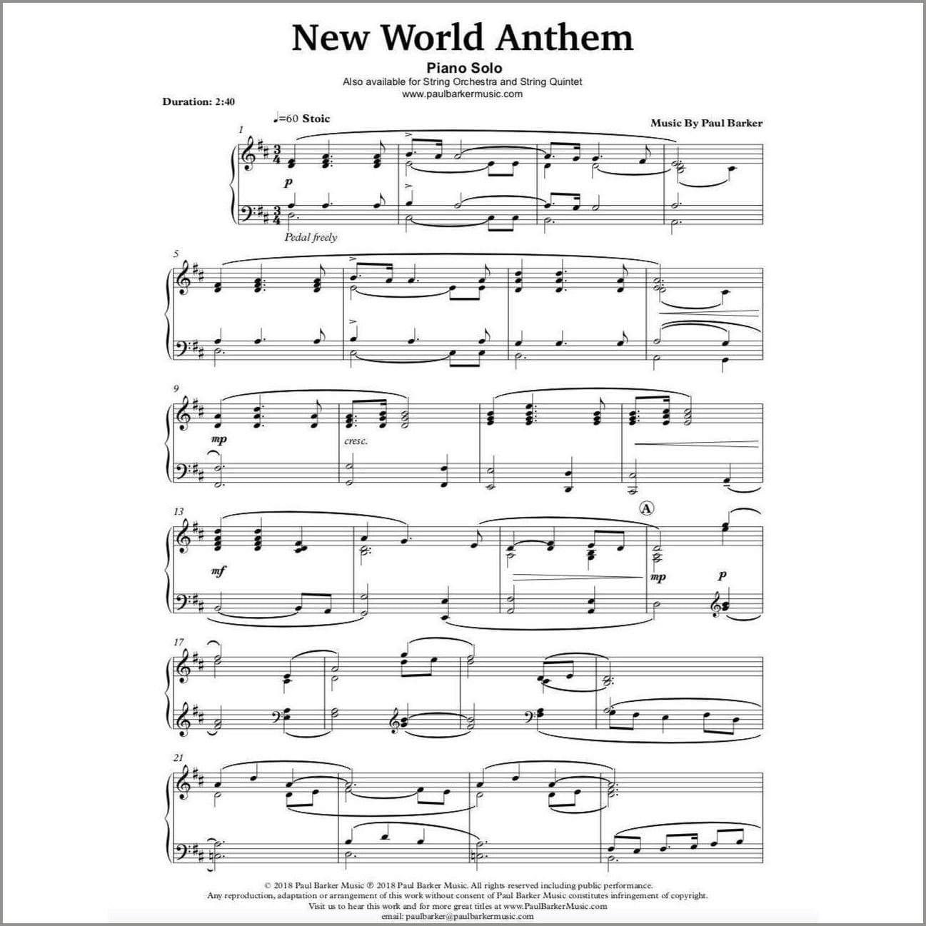 New World Anthem - Paul Barker Music