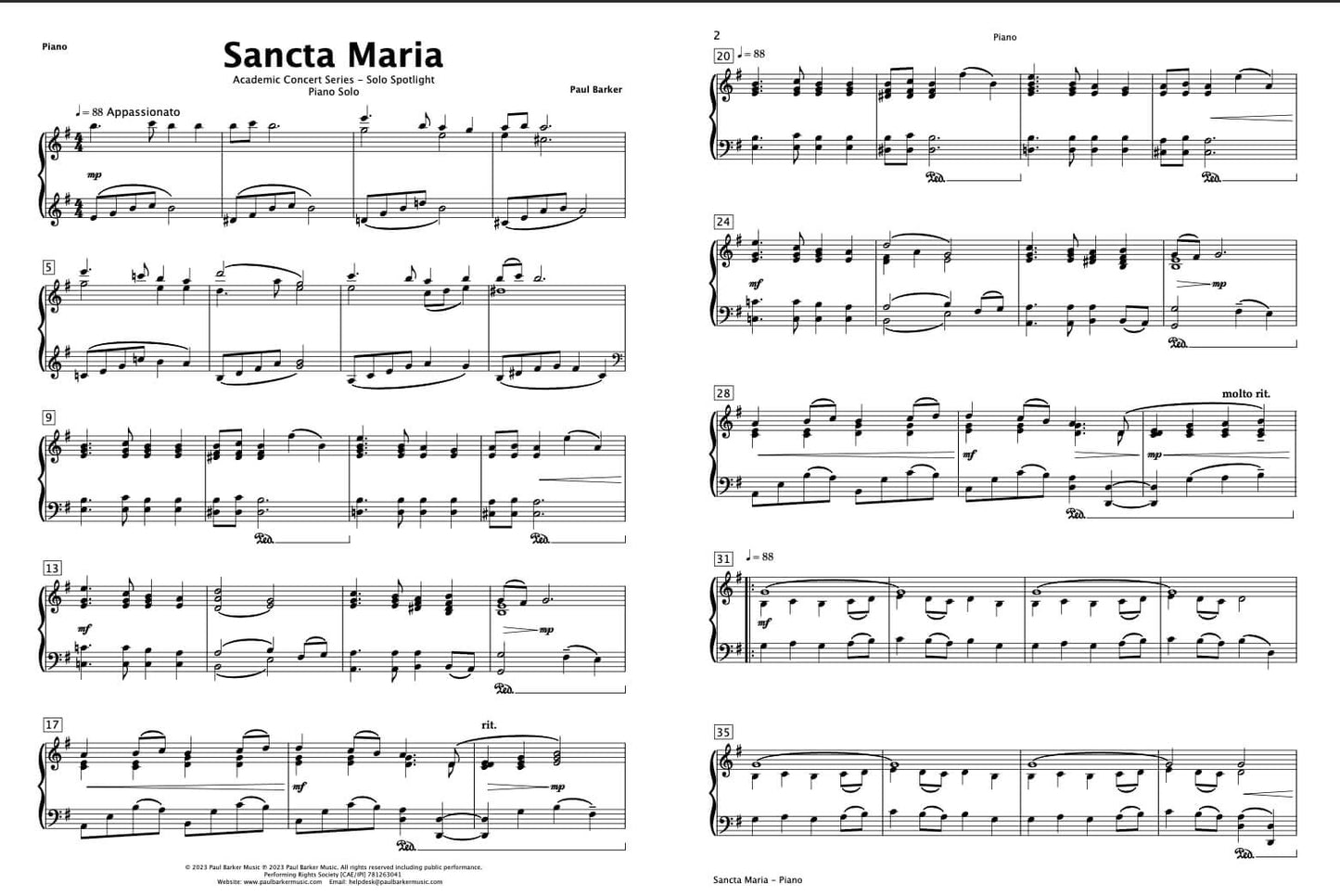 Sancta Maria (Piano Solo)