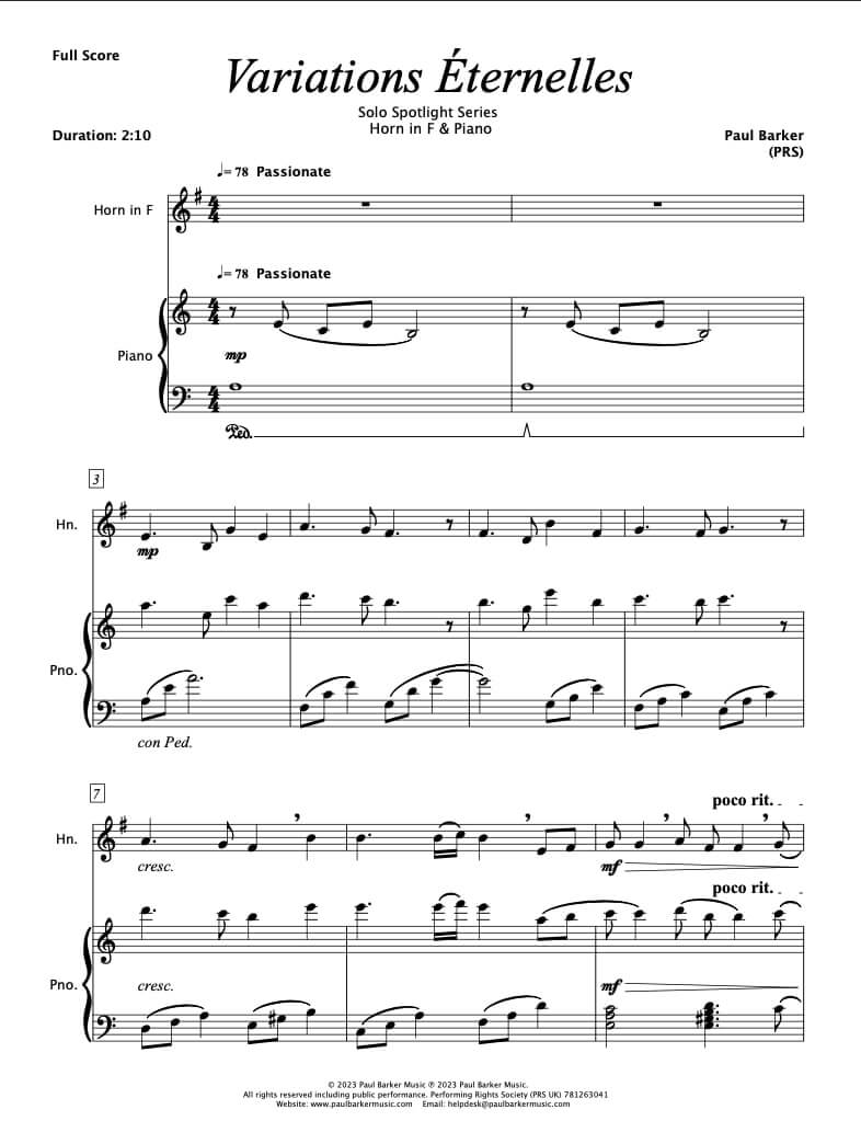 Variations Eternelles (Horn in F & Piano)