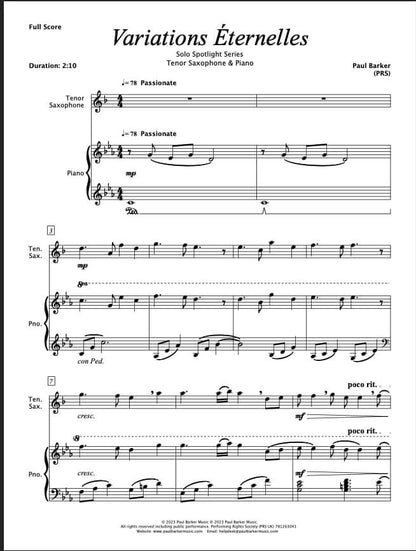 Variations Eternelles [Tenor Saxophone & Piano]