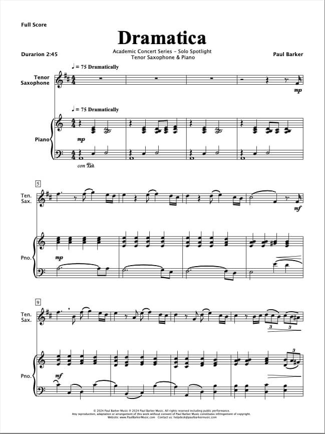 Dramatica (Tenor Saxophone & Piano)