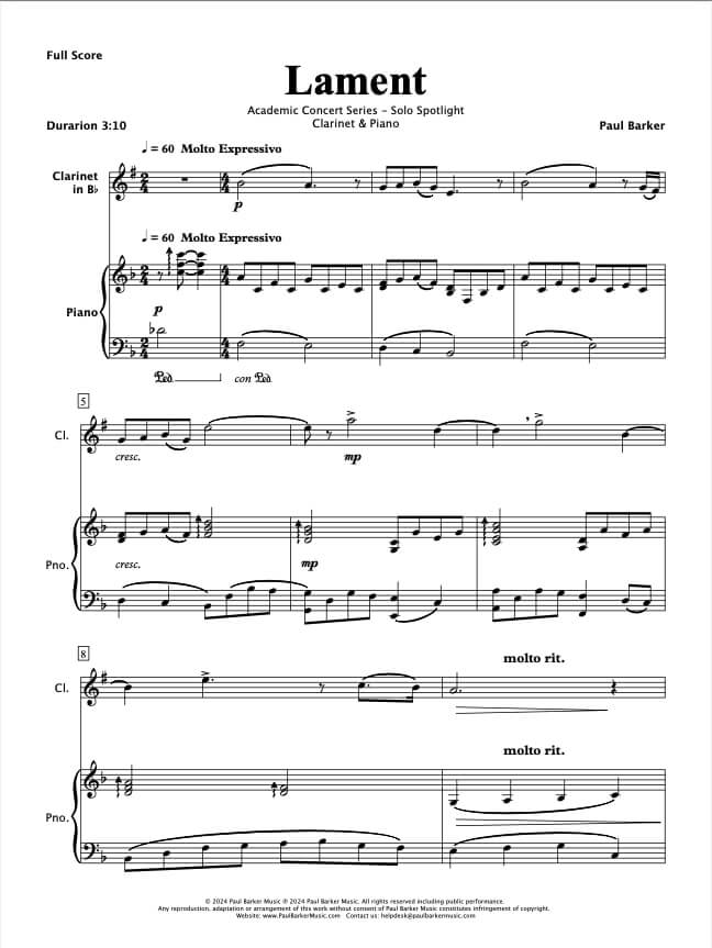 Lament (Clarinet & Piano)