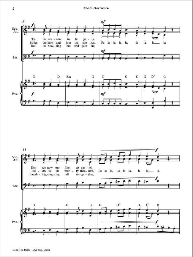 Deck The Halls (SAB Choir & Piano)