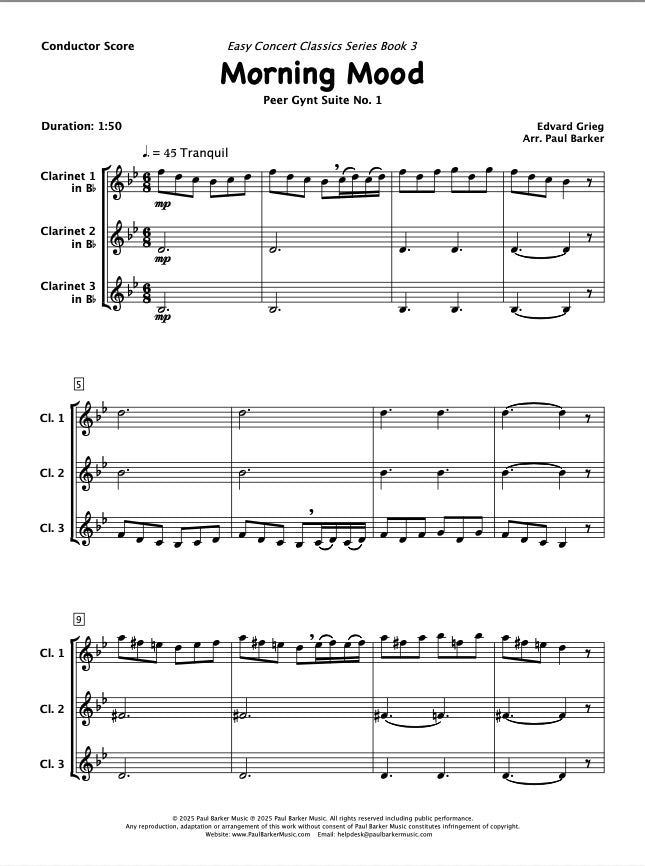 Morning Mood From Peer Gynt (Clarinet Trio)