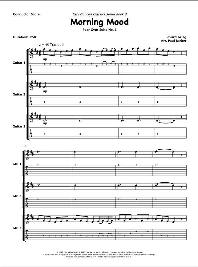 Morning Mood From Peer Gynt (Guitar Trio)